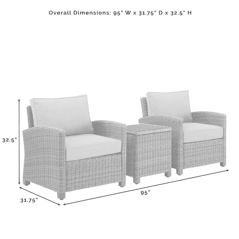Crosley Bradenton 3Pc Outdoor Wicker Armchair Set - Sunbrella