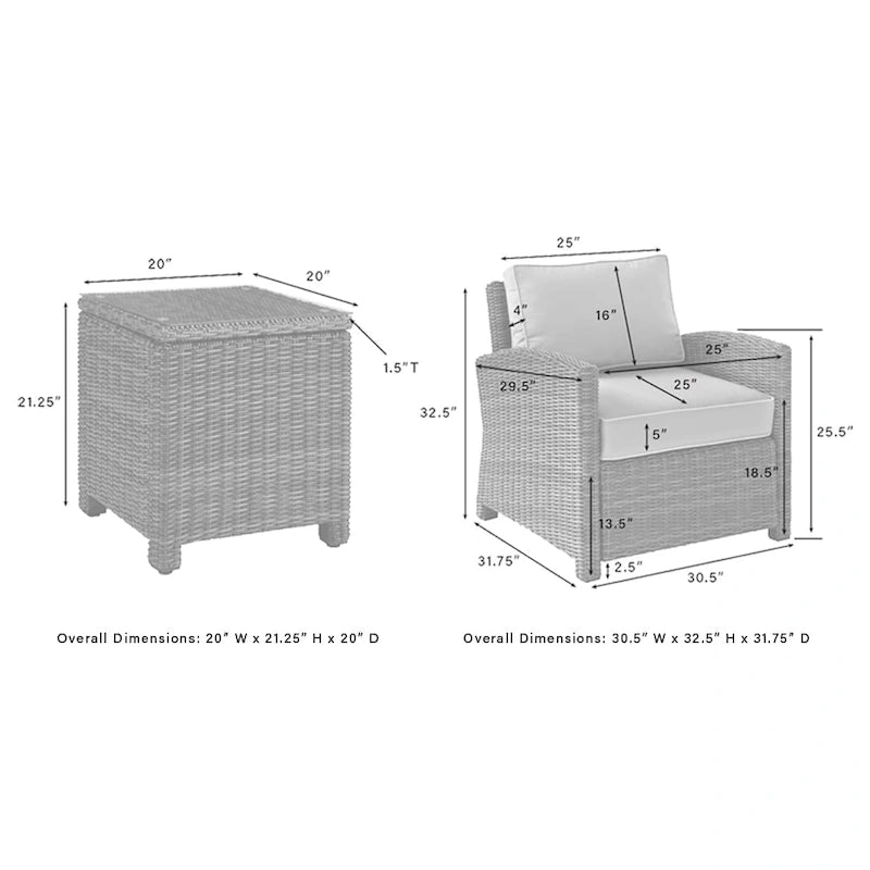 Crosley Bradenton 3Pc Outdoor Wicker Armchair Set - Sunbrella