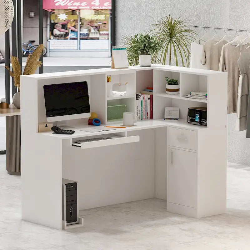 Modern Reception Desk L-Shaped White Front Counter Table by 
