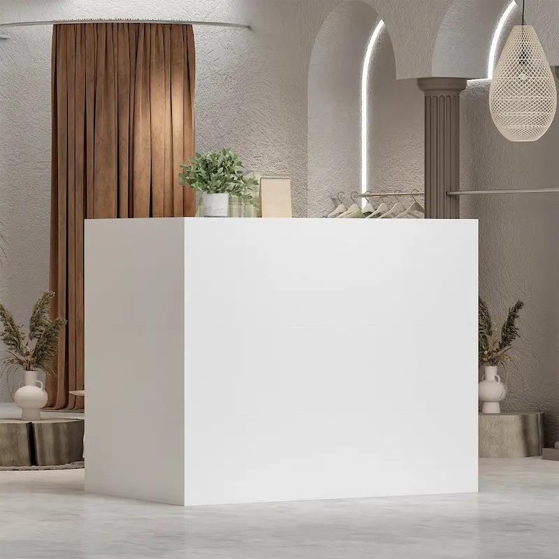 Modern Reception Desk L-Shaped White Front Counter Table by