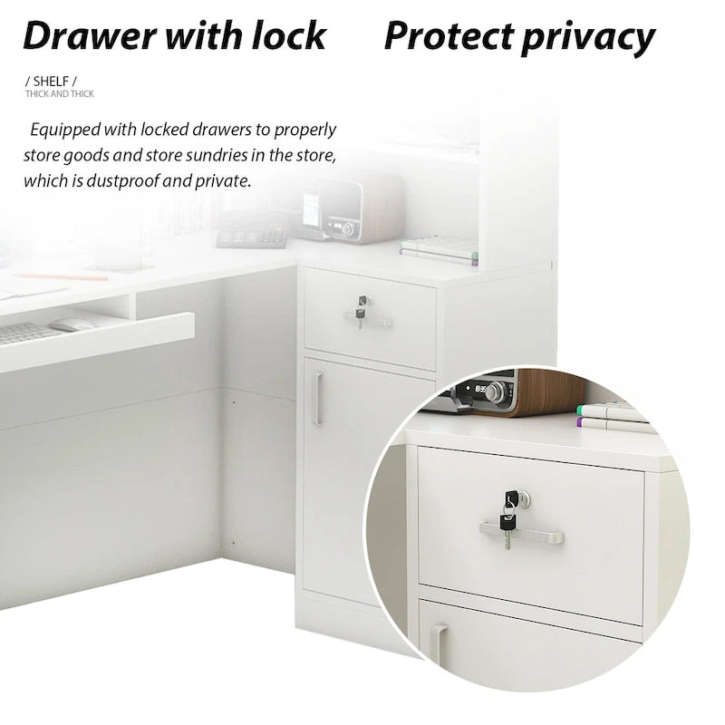 Modern Reception Desk L-Shaped White Front Counter Table by