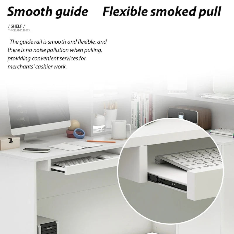 Modern Reception Desk L-Shaped White Front Counter Table by