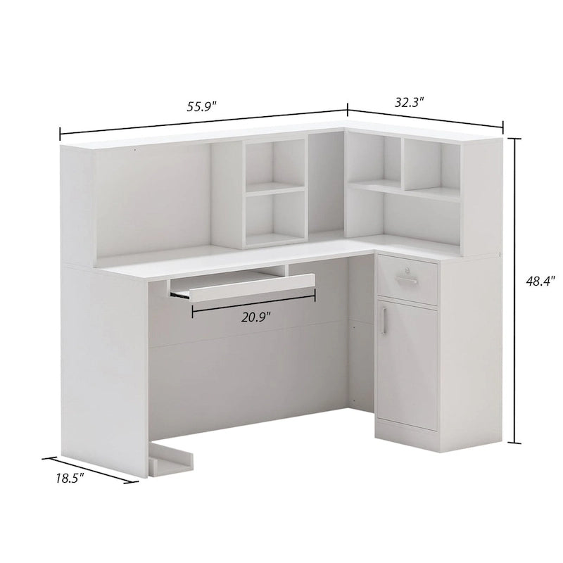 Modern Reception Desk L-Shaped White Front Counter Table by