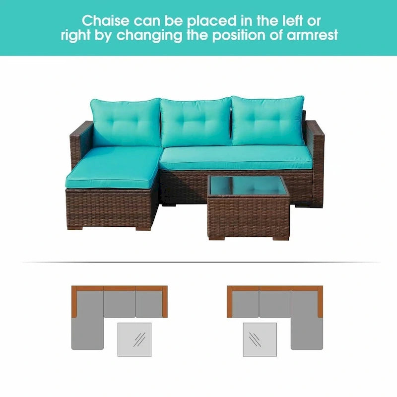 Outdoor Cushioned Wicker 3-piece Sectional Set