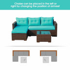 Outdoor Cushioned Wicker 3-piece Sectional Set