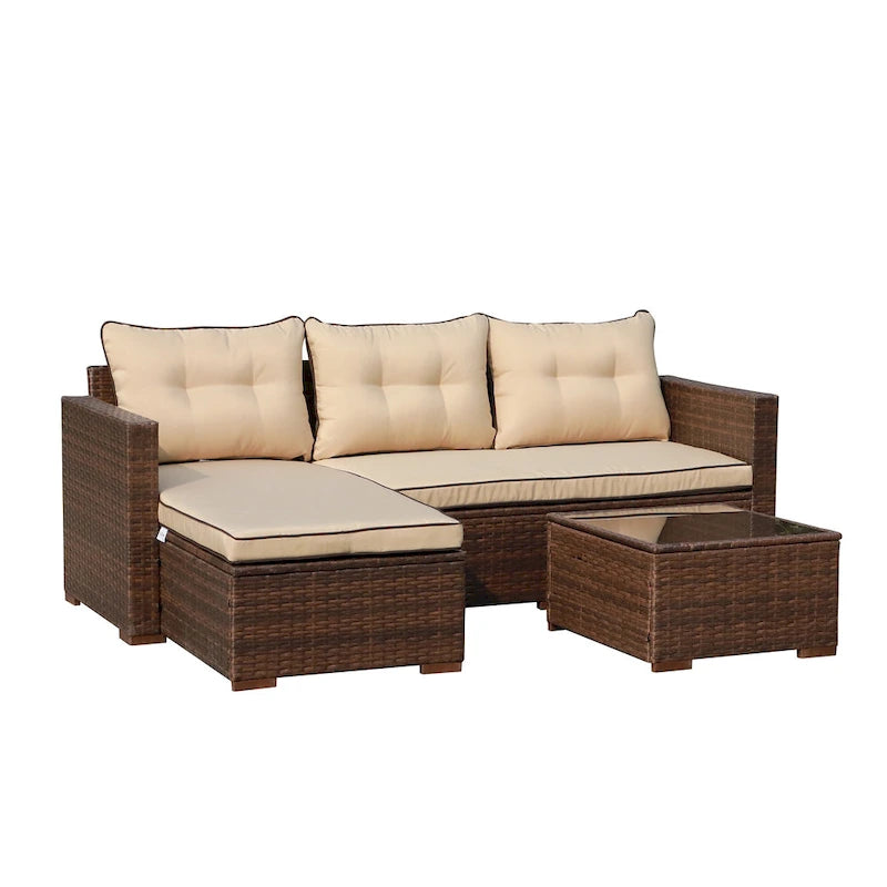 Outdoor Cushioned Wicker 3-piece Sectional Set