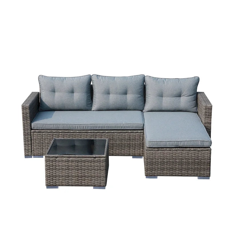 Outdoor Cushioned Wicker 3-piece Sectional Set