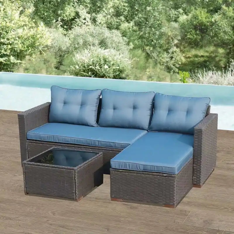 Outdoor Cushioned Wicker 3-piece Sectional Set