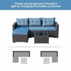 Outdoor Cushioned Wicker 3-piece Sectional Set