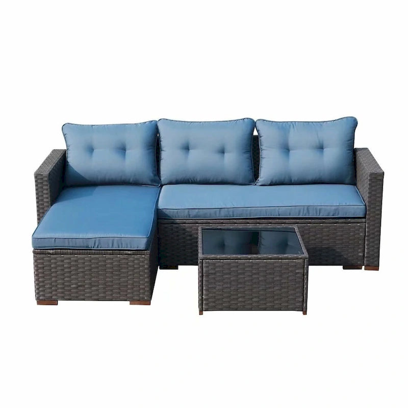 Outdoor Cushioned Wicker 3-piece Sectional Set
