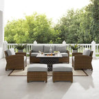 Crosley Bradenton 6Pc Outdoor Wicker Sofa Set W/Fire Table - 150.5 W x 135 D x 32.5 H