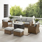 Crosley Bradenton 6Pc Outdoor Wicker Sofa Set W/Fire Table - 150.5 W x 135 D x 32.5 H
