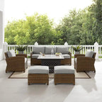 Crosley Bradenton 6Pc Outdoor Wicker Sofa Set W/Fire Table - 150.5 W x 135 D x 32.5 H