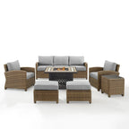 Crosley Bradenton 6Pc Outdoor Wicker Sofa Set W/Fire Table - 150.5 W x 135 D x 32.5 H