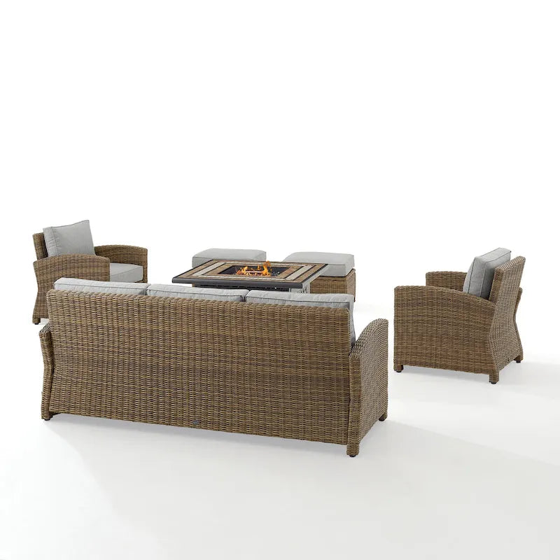 Crosley Bradenton 6Pc Outdoor Wicker Sofa Set W/Fire Table - 150.5 W x 135 D x 32.5 H