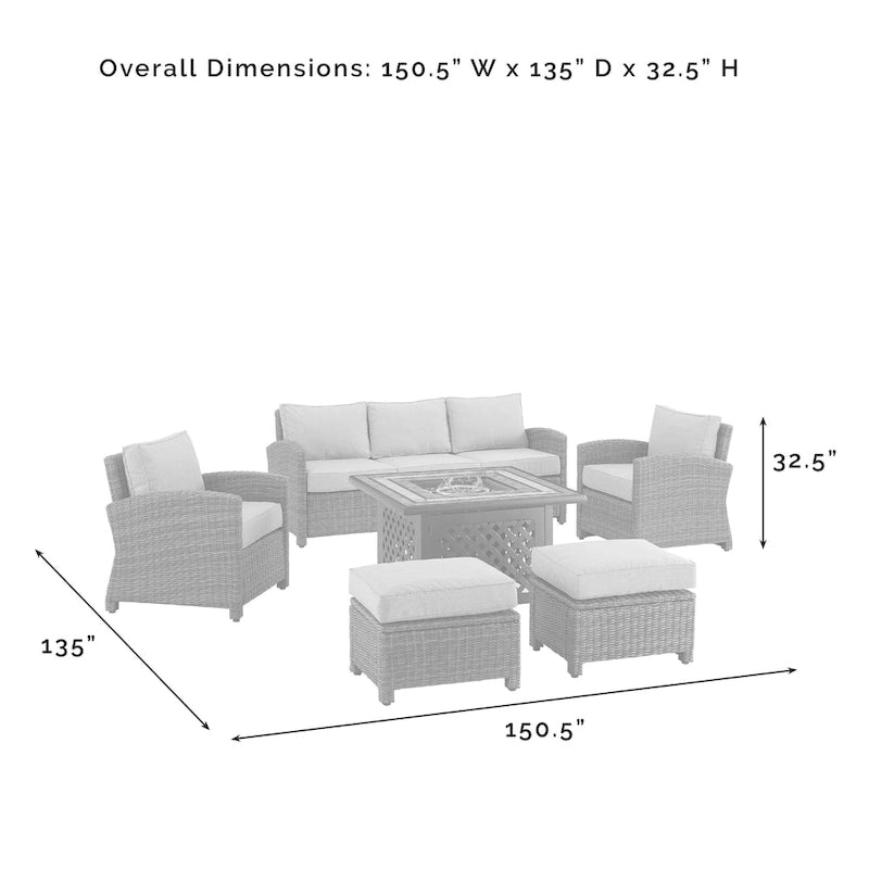 Crosley Bradenton 6Pc Outdoor Wicker Sofa Set W/Fire Table - 150.5 W x 135 D x 32.5 H