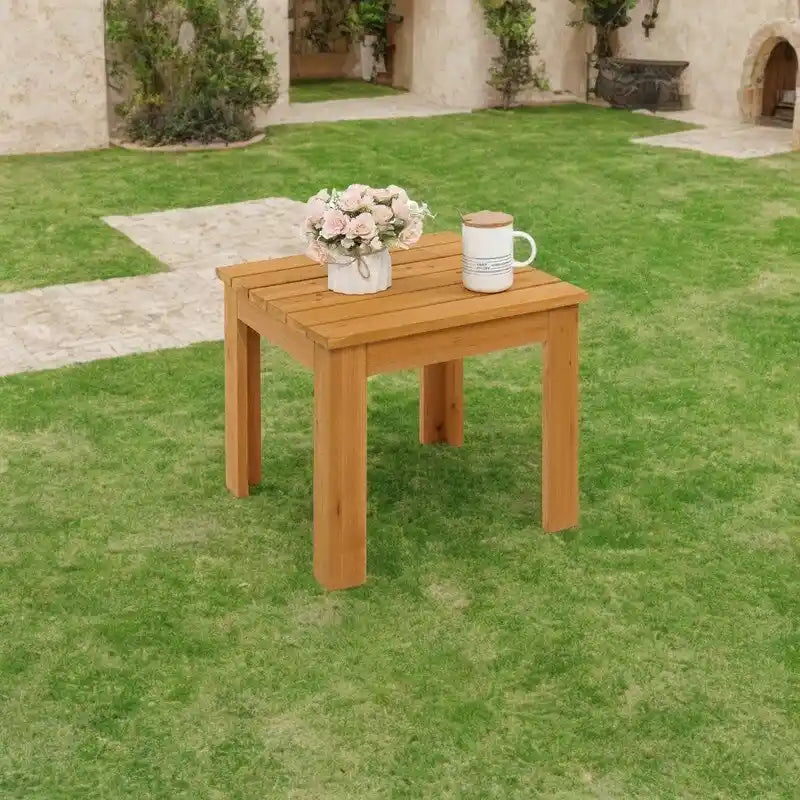 Wooden Square Side End Table Patio Coffee Bistro Table Indoor Outdoor Natural