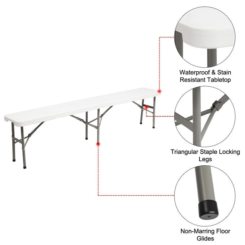 Outdoor 6 ft. Portable Plastic Bench, Perfect for Party and Picnic