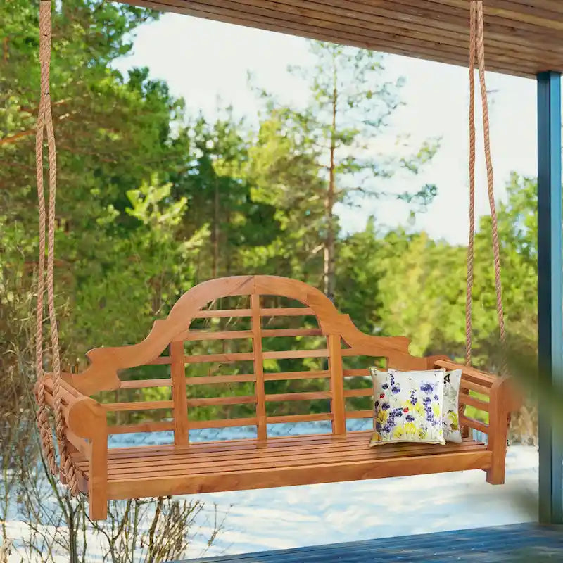 Chic Teak Lutyens Teak Wood Double Outdoor Porch Swing, 66 inch