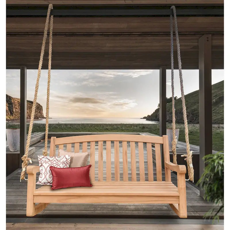Seven Seas Teak San Jose Teak Wood Double Outdoor Porch Swing, 4 foot