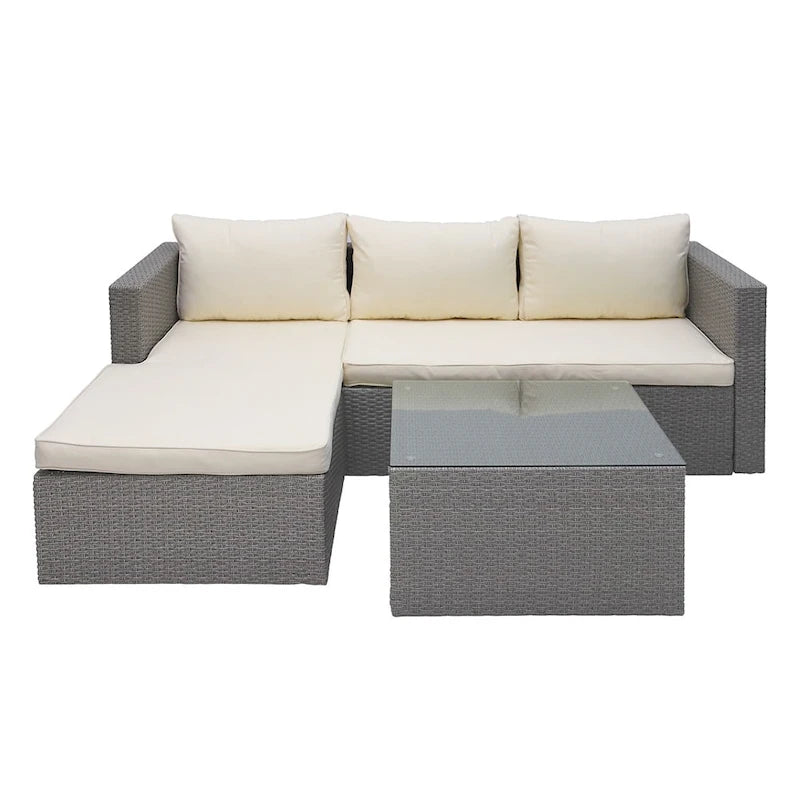 Maypex 3 Piece Wicker Sectional Conversation Set with Cushions Grey