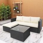 Maypex 3 Piece Wicker Sectional Conversation Set with Cushions Grey