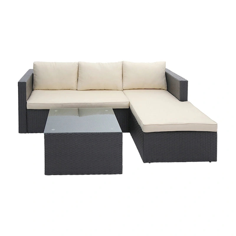 Maypex 3 Piece Wicker Sectional Conversation Set with Cushions Grey