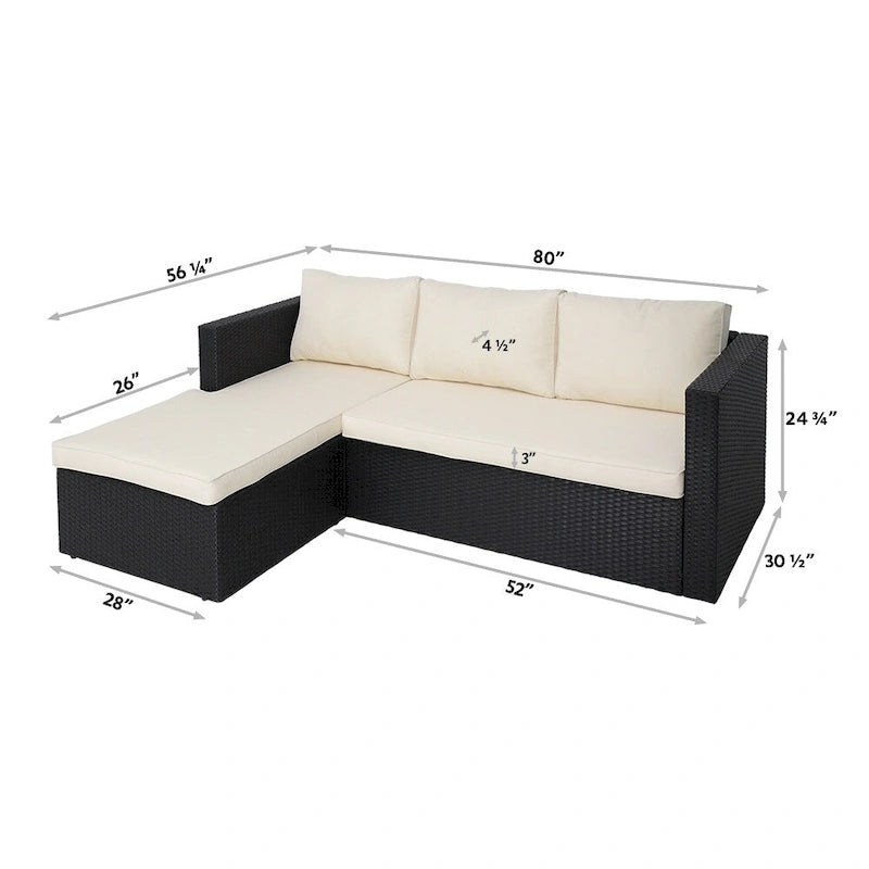 Maypex 3 Piece Wicker Sectional Conversation Set with Cushions Grey