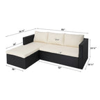 Maypex 3 Piece Wicker Sectional Conversation Set with Cushions Grey