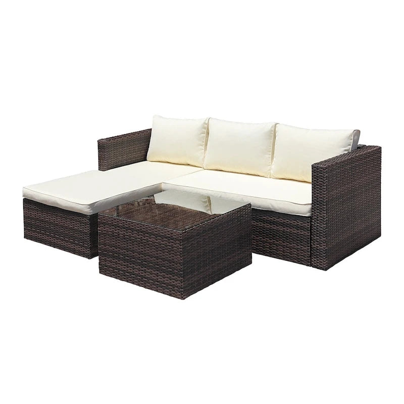 Maypex 3 Piece Wicker Sectional Conversation Set with Cushions Grey