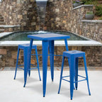 23.75-inch Square Metal Indoor-Outdoor Bar Table Set - 27.75W x 27.75D x 40H