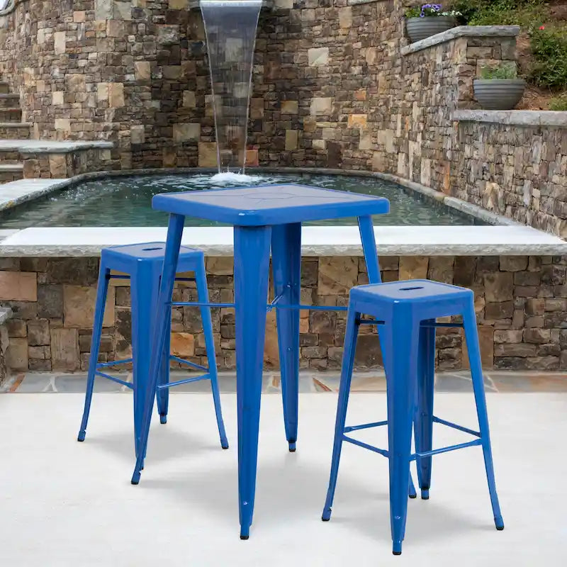 23.75-inch Square Metal Indoor-Outdoor Bar Table Set - 27.75W x 27.75D x 40H