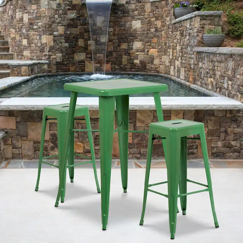 23.75-inch Square Metal Indoor-Outdoor Bar Table Set - 27.75W x 27.75D x 40H