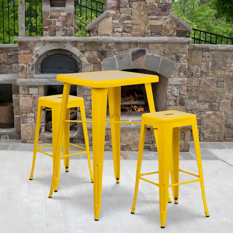 23.75-inch Square Metal Indoor-Outdoor Bar Table Set - 27.75W x 27.75D x 40H