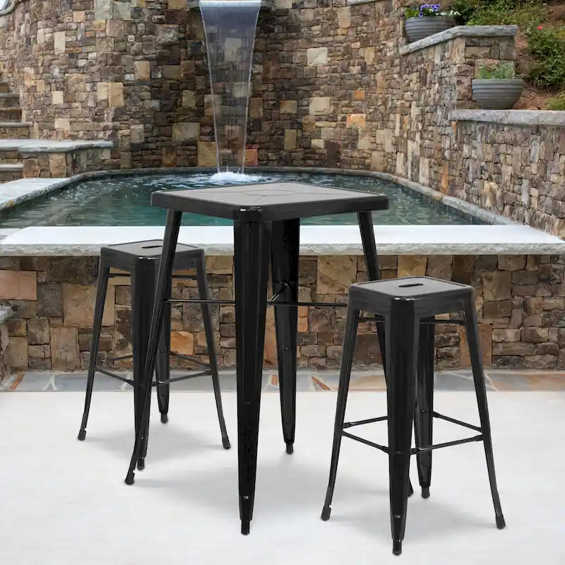 23.75-inch Square Metal Indoor-Outdoor Bar Table Set - 27.75W x 27.75D x 40H