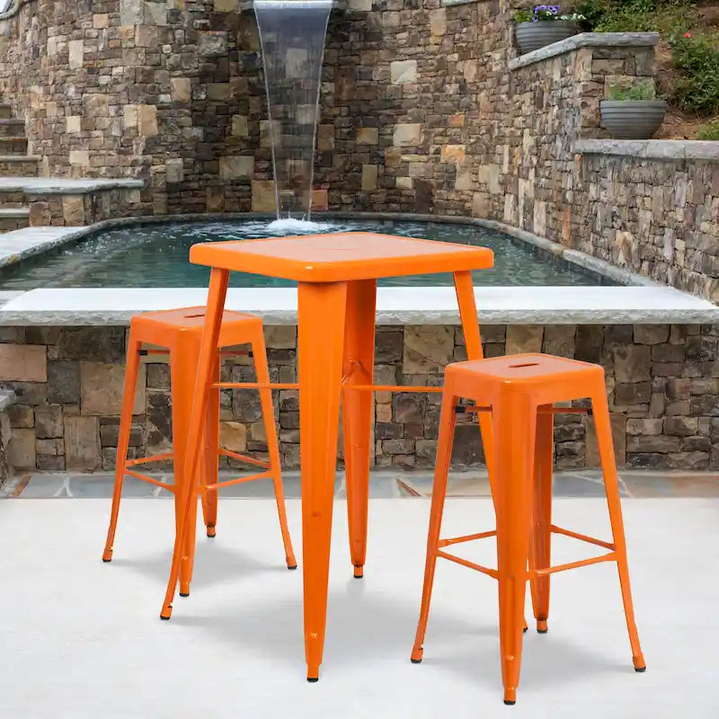 23.75-inch Square Metal Indoor-Outdoor Bar Table Set - 27.75W x 27.75D x 40H