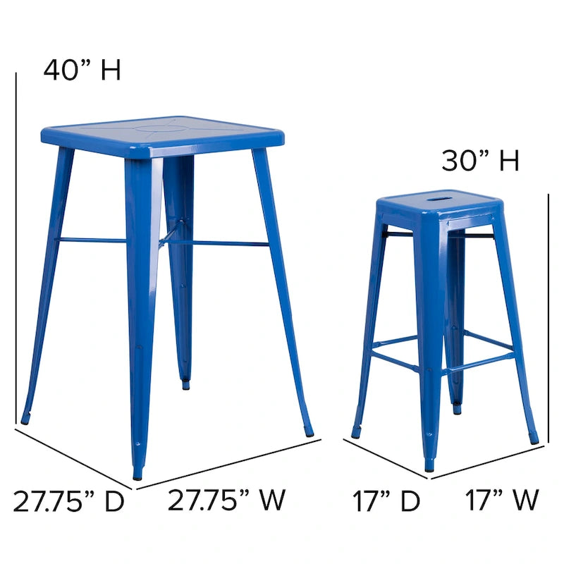 23.75-inch Square Metal Indoor-Outdoor Bar Table Set - 27.75W x 27.75D x 40H