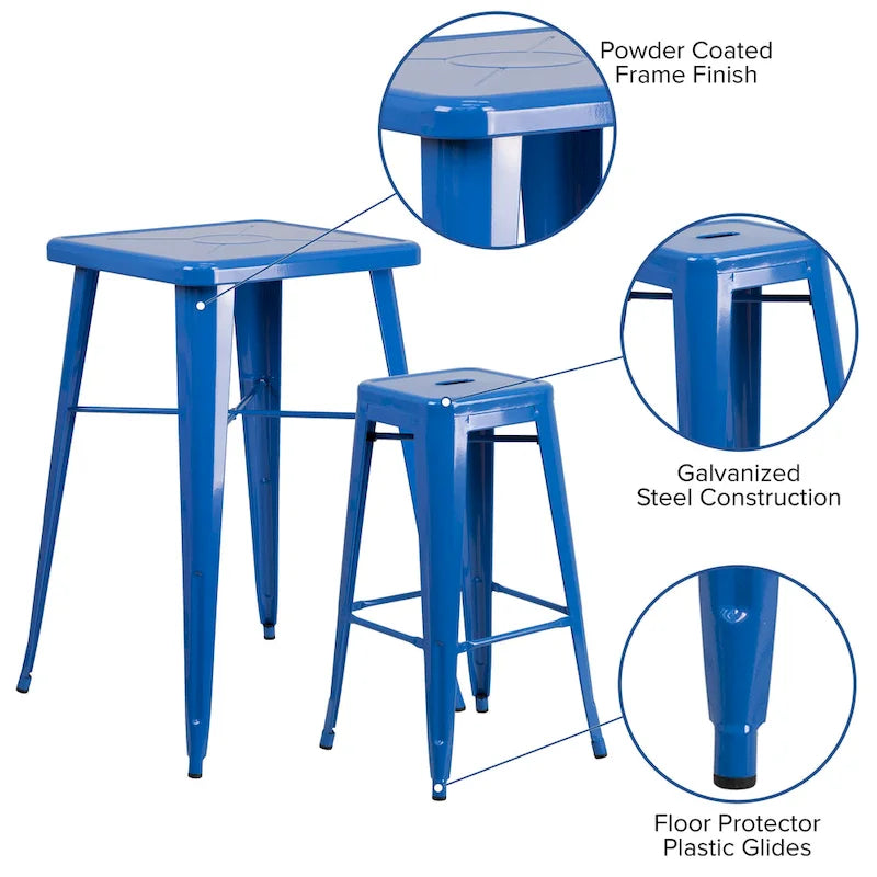 23.75-inch Square Metal Indoor-Outdoor Bar Table Set - 27.75W x 27.75D x 40H