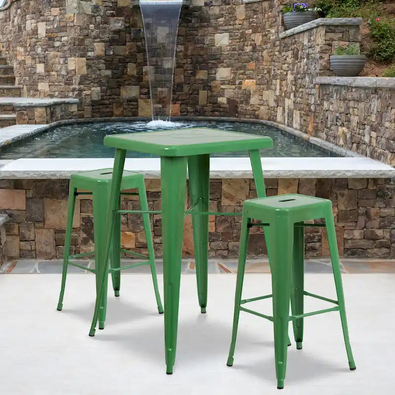 23.75-inch Square Metal Indoor-Outdoor Bar Table Set - 27.75W x 27.75D x 40H