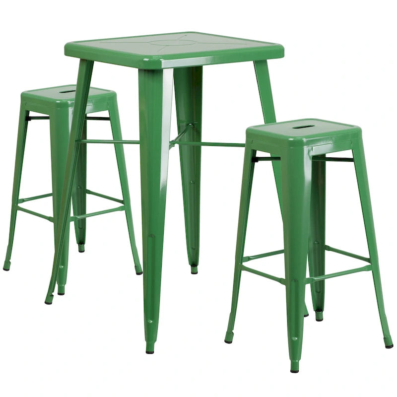 23.75-inch Square Metal Indoor-Outdoor Bar Table Set - 27.75W x 27.75D x 40H