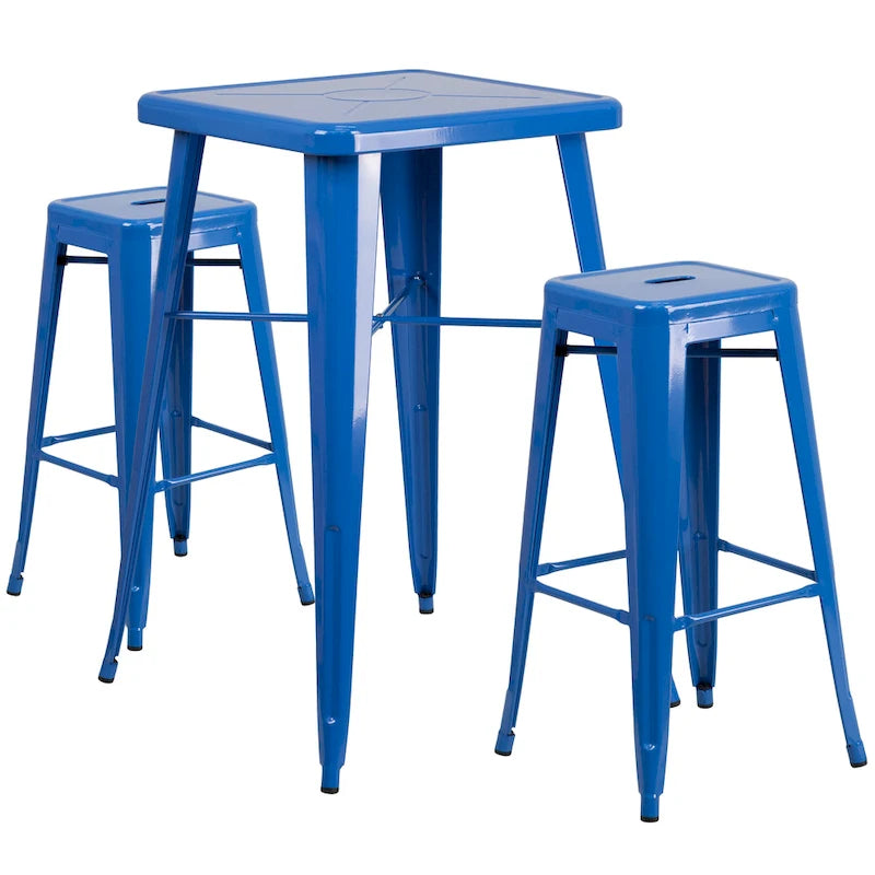 23.75-inch Square Metal Indoor-Outdoor Bar Table Set - 27.75W x 27.75D x 40H