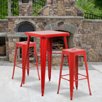 23.75-inch Square Metal Indoor-Outdoor Bar Table Set - 27.75W x 27.75D x 40H
