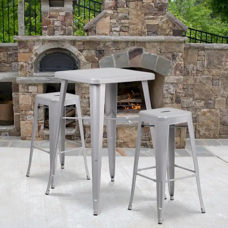 23.75-inch Square Metal Indoor-Outdoor Bar Table Set - 27.75W x 27.75D x 40H