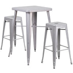 23.75-inch Square Metal Indoor-Outdoor Bar Table Set - 27.75W x 27.75D x 40H