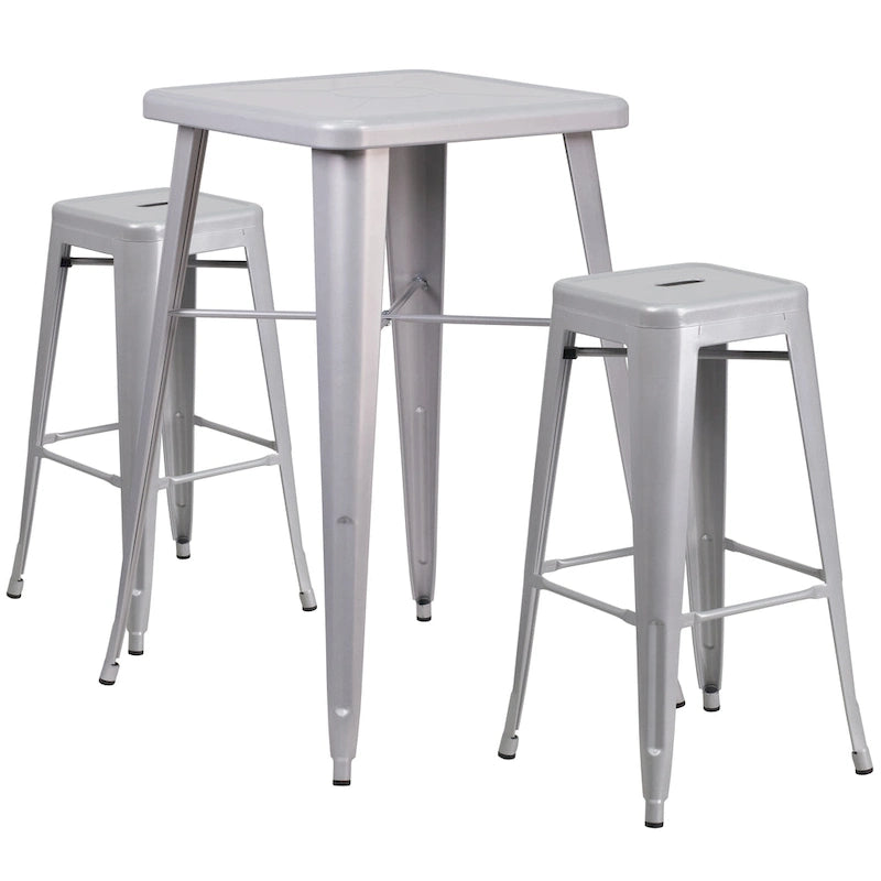 23.75-inch Square Metal Indoor-Outdoor Bar Table Set - 27.75W x 27.75D x 40H
