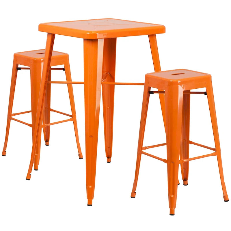 23.75-inch Square Metal Indoor-Outdoor Bar Table Set - 27.75W x 27.75D x 40H