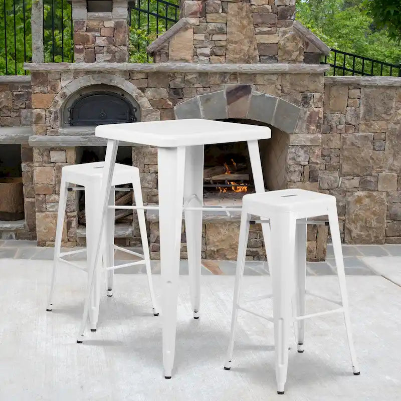 23.75-inch Square Metal Indoor-Outdoor Bar Table Set - 27.75W x 27.75D x 40H
