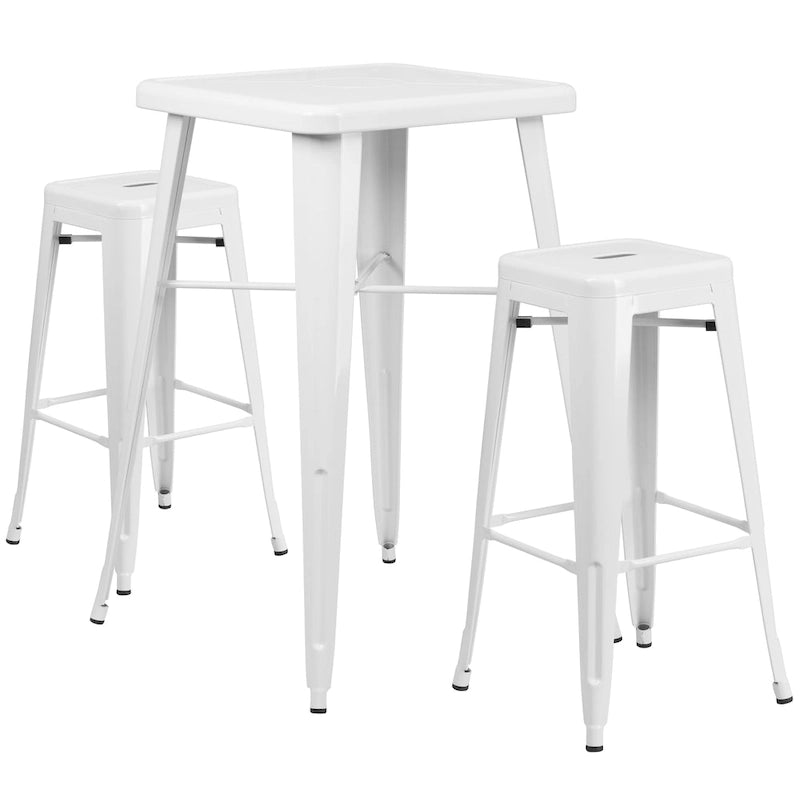 23.75-inch Square Metal Indoor-Outdoor Bar Table Set - 27.75W x 27.75D x 40H