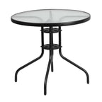 31.5 Round Tempered Glass Metal Table with Smooth Ripple Design Top