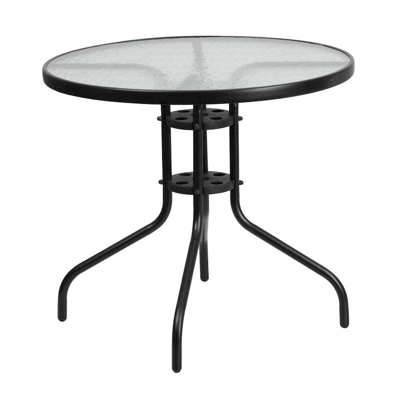 31.5 Round Tempered Glass Metal Table with Smooth Ripple Design Top